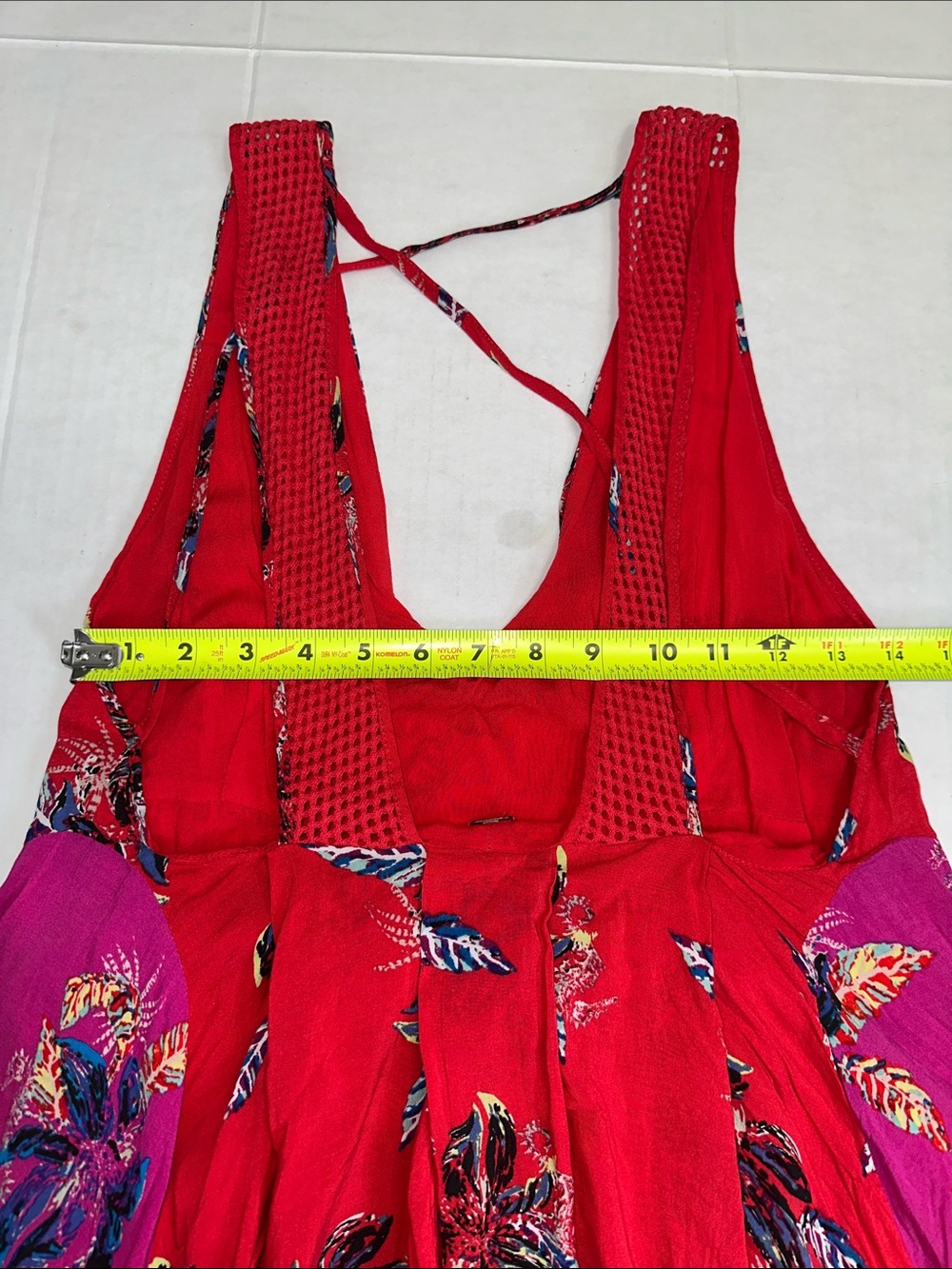 Free People Thought I Was Dreaming Red Floral Mini Dress Small Boho strappy back - Picture 9 of 11